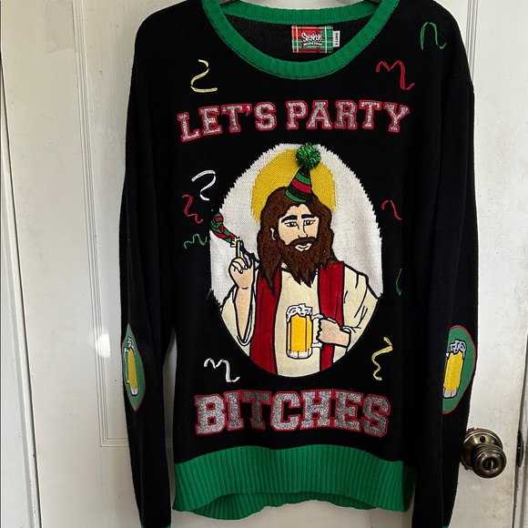 Spencer's Black and Green Let's Party Sweater - Picture 1 of 4